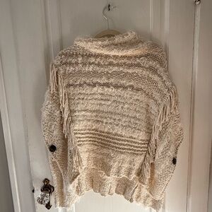 Anthropologie Cream Textured Fringe Sweater Vest